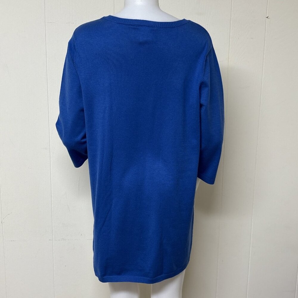 Bob Mackie Sweater Dress Womens M Royal Blue Tunic Wearable Art Button Accent - Picture 4 of 8